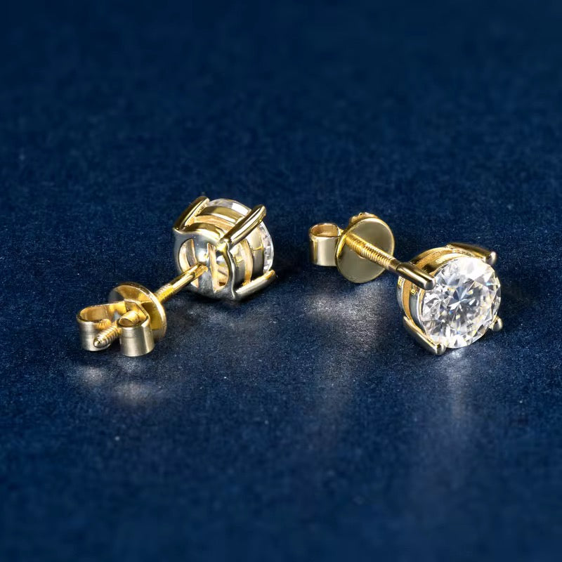 6.5mm 10K Solid Gold Moissanite Studs