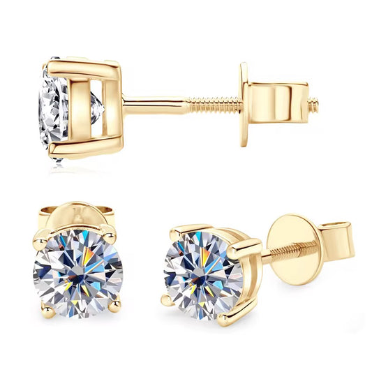 6.5mm 10K Solid Gold Moissanite Studs