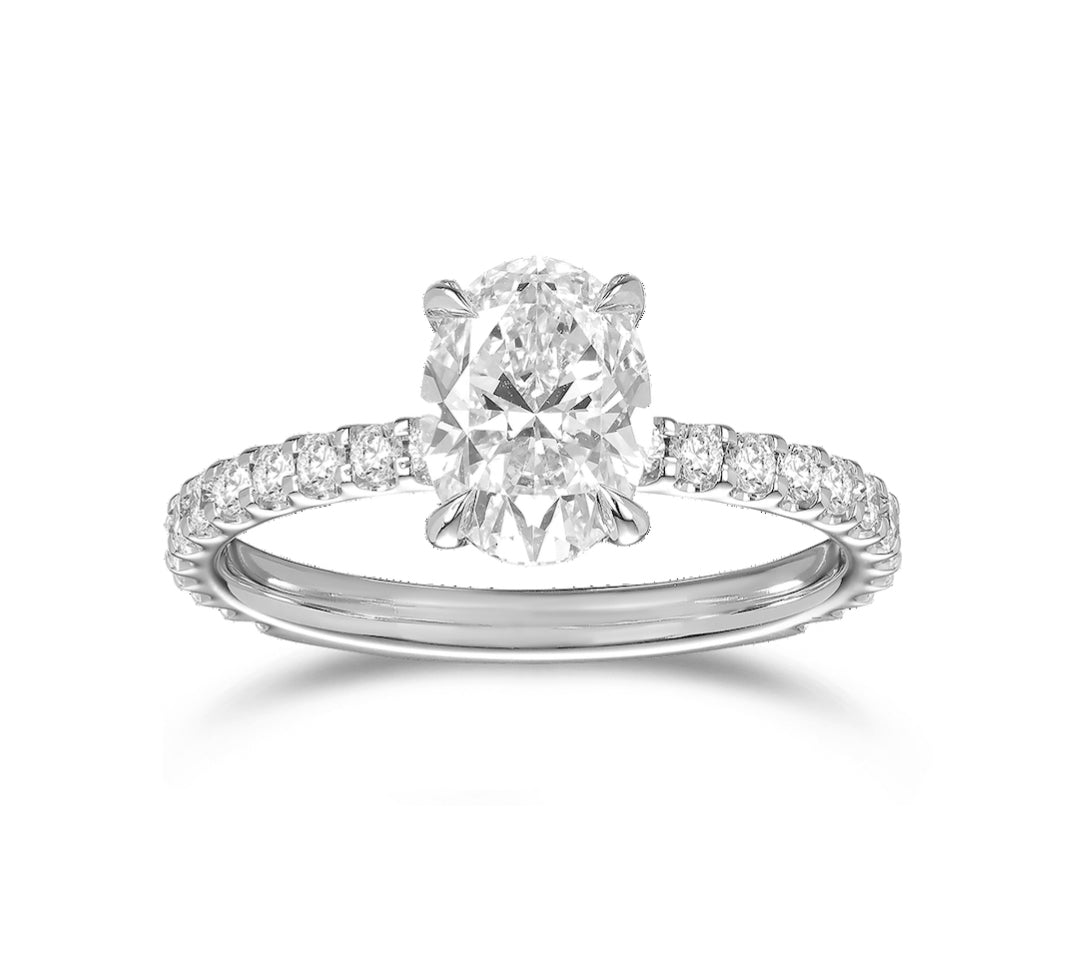 2 Carats Oval - 14K White Gold Solitaire Engagement Ring